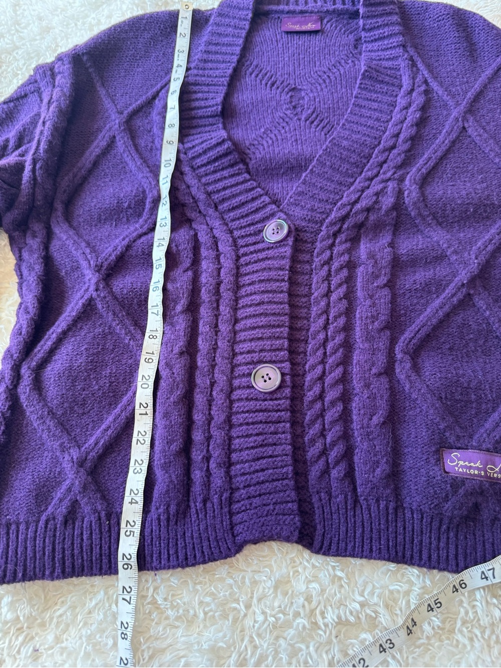 Speak Now Taylor Swift Purple Cable-Knit Star V-Neck Button Cardigan XL/XXL FLAW - Picture 5 of 9